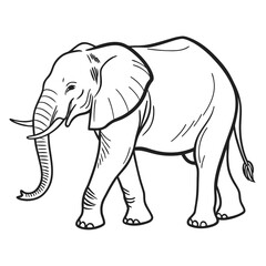Fototapeta premium Hand Drawn Outline White Elephant Walking Black Ink