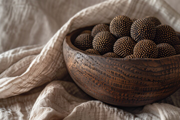 Fototapeta premium Decorative Wooden Bowl with Spotted Spheres