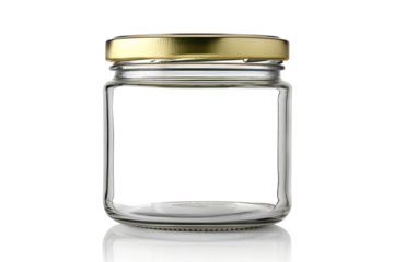 Empty Clear Glass Jar with Golden Lid