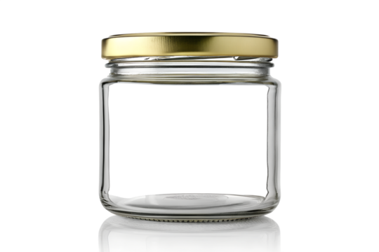Empty Clear Glass Jar with Golden Lid