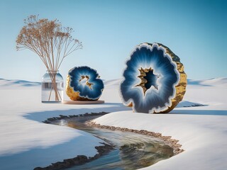 Stunning Agate Geode Art Minimalist Winter Landscape