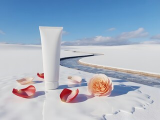 Luxury Skincare Rose Petal Cream in a Winter Wonderland