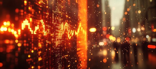 Fototapeta premium Dynamic Financial Data Visualization with Upward Trends, Cityscape Bokeh Background, Modern Style