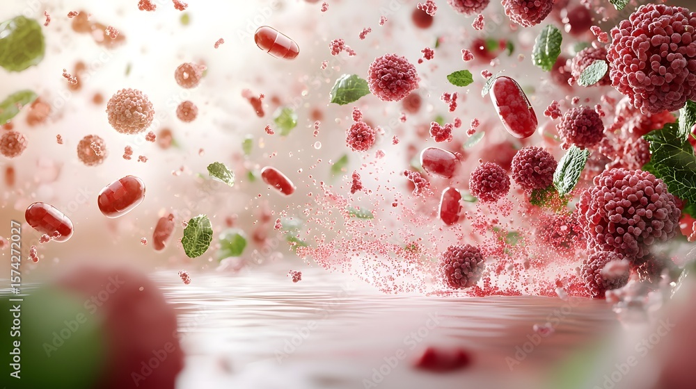 Poster a close up magnified view of a 3d animation showing a cancer drug precisely binding to mutated cells
