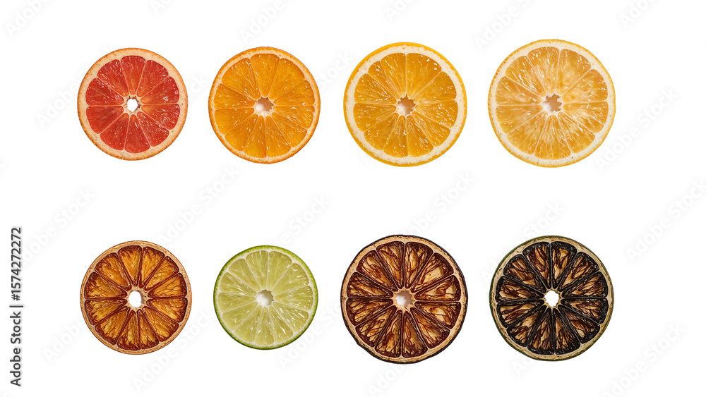 Poster citrus spectrum cross-sections a vibrant array of freshness to dried delights isolated transparent