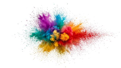 Vibrant explosion of colorful powder creating a visually stunning impact on transparent space