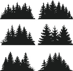 Set of Forest Silhouette Vector Illustrations of Pine Trees