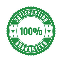 Green 100 percent satisfaction guaranteed badge on white background