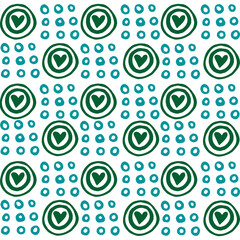 Blue and green circles and hearts seamless pattern