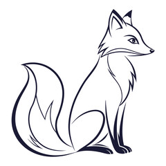 Obraz premium Minimalist Dark Blue Line Art Fox Sitting White Background