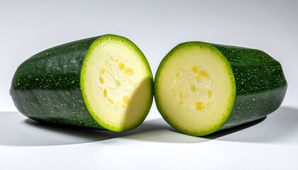Green zucchini sliced in half