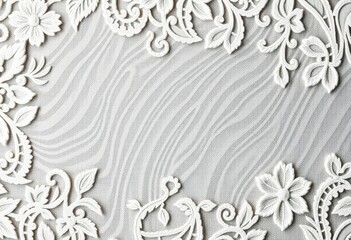 Intricate white floral lace pattern on elegant textured background,  fabric,  soft