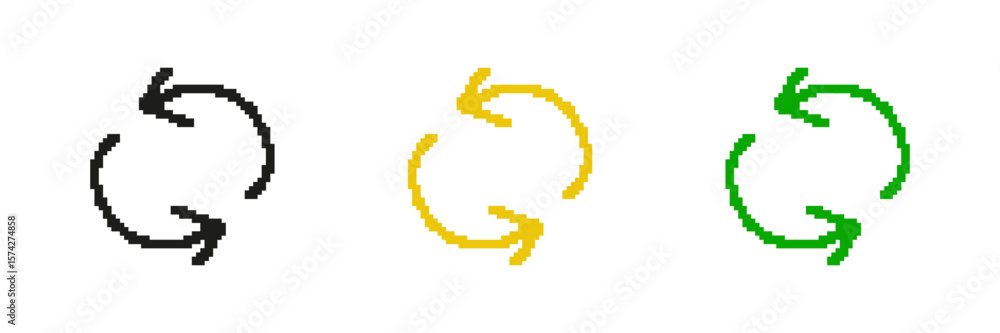 Fototapete circular arrows icon set in pixel art. pixelated design of arrows in a loop for continuous action. i