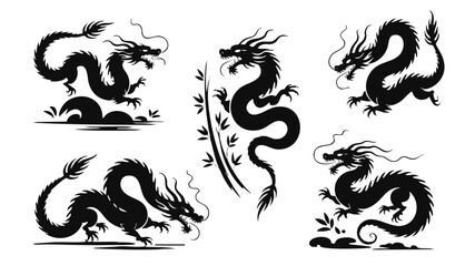 Download high resolution chinese dragon vector silhouette illustrations for graphic design and tattoo art ideas