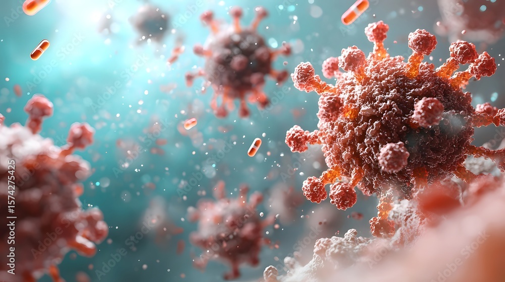 Aufkleber close up microscopic view of a detailed intricate virus particle being studied by scientific researc