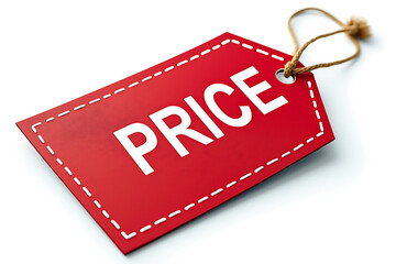 Red Price Tag with Bold White Text for Retail Sales and Promotional Offers in Shopping and Commerce