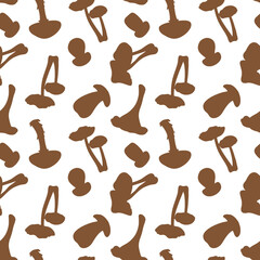 Brown mushrooms on a white background, seamless pattern