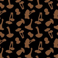 Brown mushrooms on a dark background, seamless pattern
