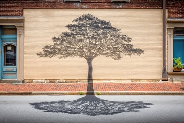 Silhouette of tree on beige building