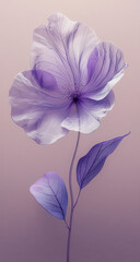 Delicate, translucent purple flower with intricate veins and soft petals stands gracefully against muted background, exuding elegance and tranquility