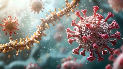 Fototapeta premium Close up view of a detailed microscopic image showcasing the molecular structure of a virus
