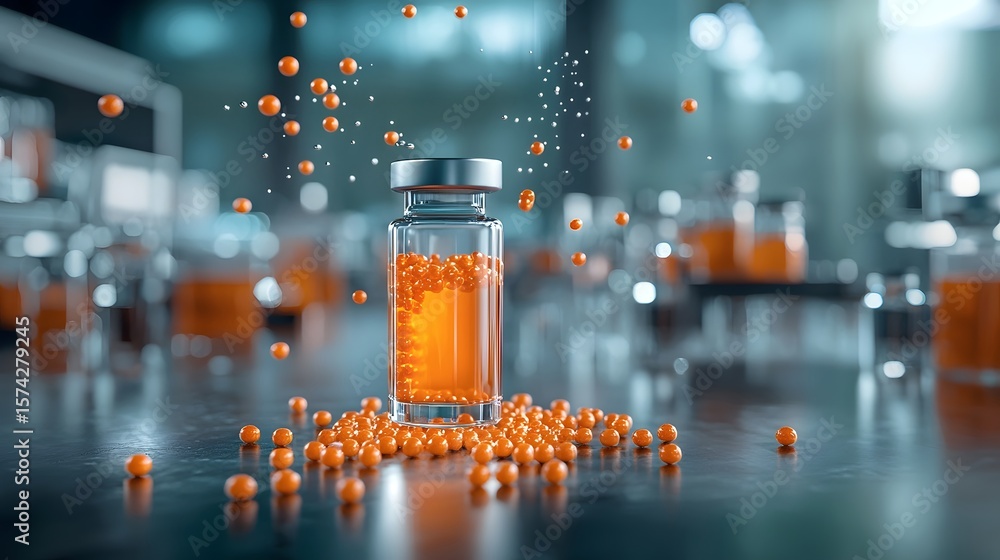 Poster a futuristic scene of a highly efficient and precise robotic vaccine production line optimized and m