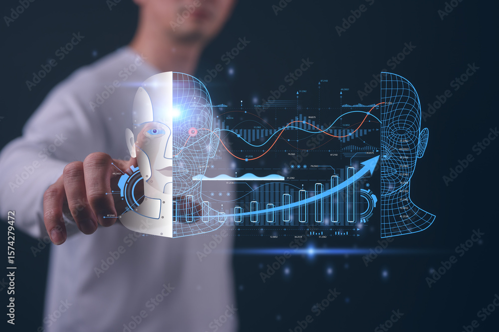 Aufkleber man use technology to enhance global business capabilities, modernization in management digital tran