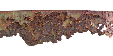 Rusted Grunge Metal Texture with Torn Edges on Transparent Background. Ideal for Creative Project.