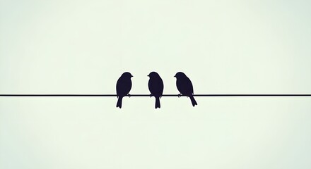 Minimalist illustration of small birds sitting on a single wire