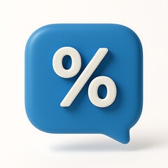 Blue speech bubble with white percentage symbol isolated on white background