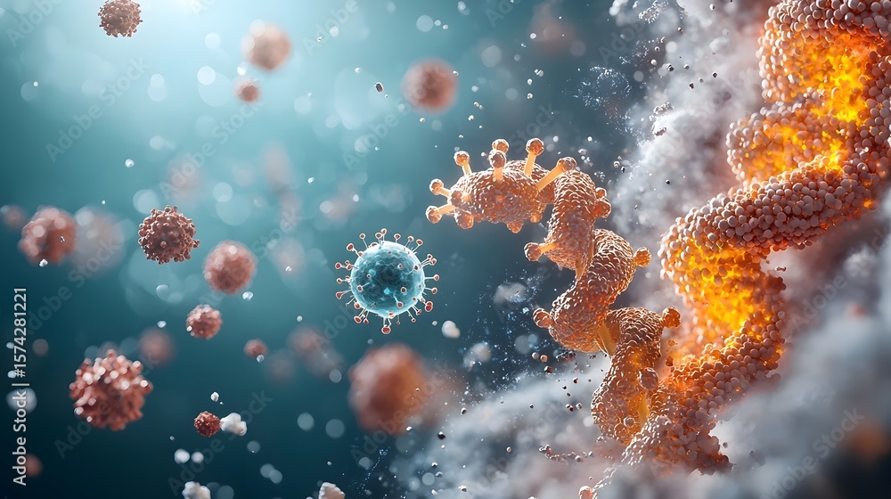 Poster a detailed microscopic view of the intricate cellular and molecular structures being analyzed throug