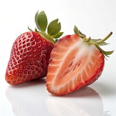 Glossy Textured Strawberries against Clean White Studio Background