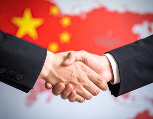 Business handshake against Chinese flag