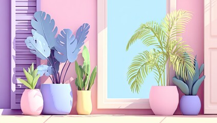 Pastel-toned room with plants by a window