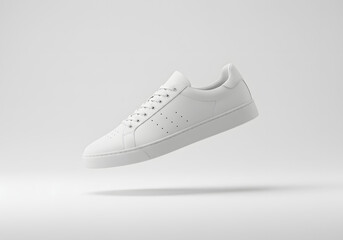 A Minimalist Study of a Single White Sneaker in Levitation Against a Pure White Background Exploring Clean Aesthetics and Product Presentation