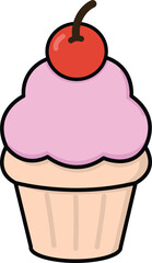 Pink Frosted Cupcake with Cherry