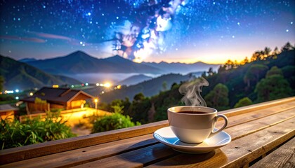 Morning coffee with a mountain view