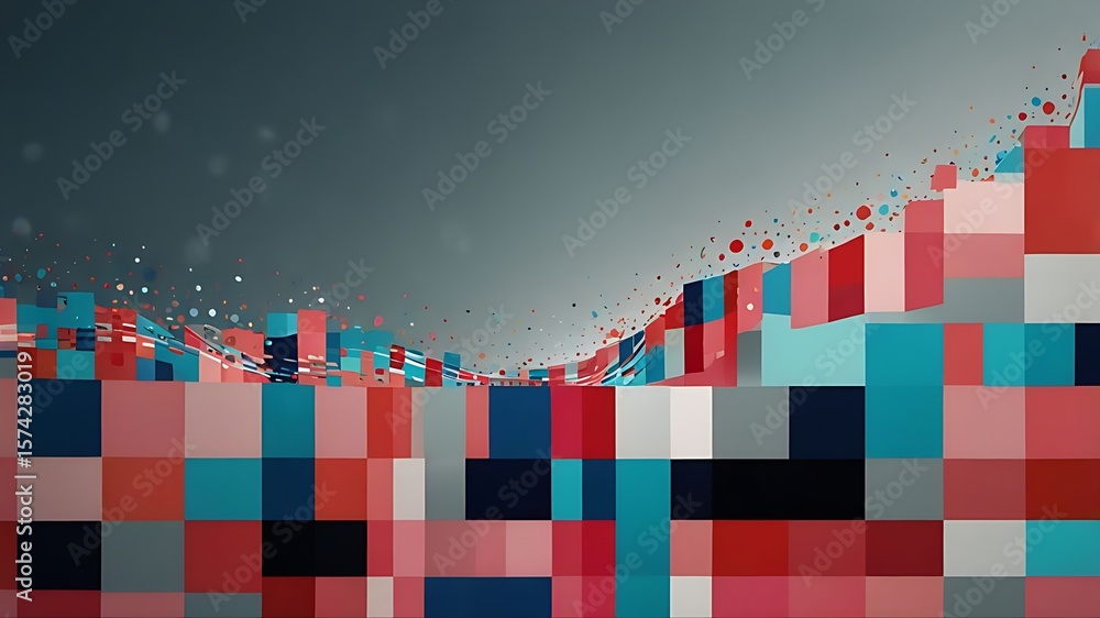Aufkleber abstract pixelated design showcases a modern red, blue, and pink pattern with gradient effects and s
