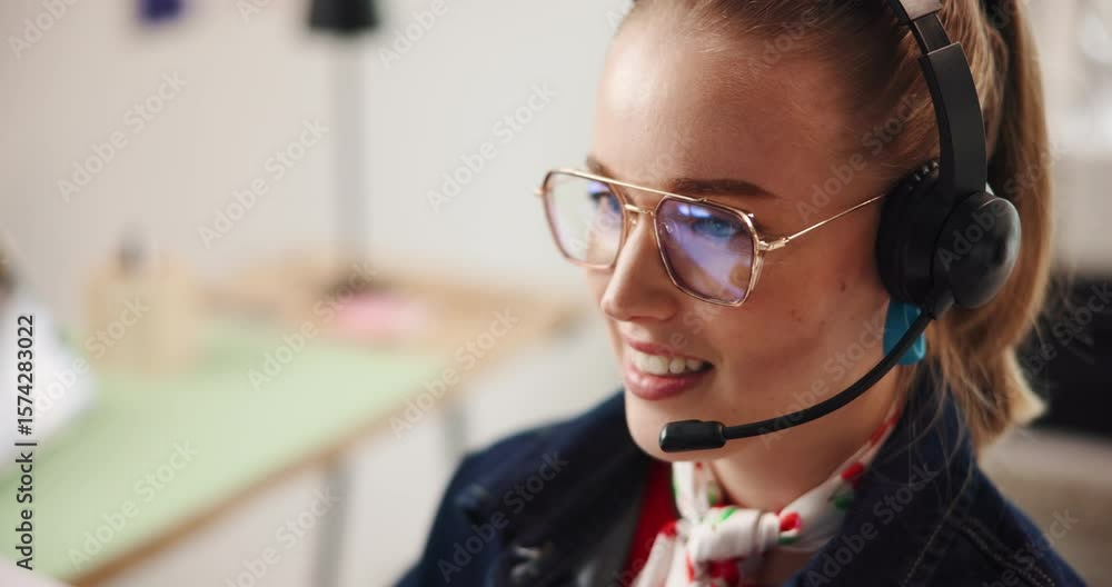 Poster call center, consulting and woman with help for tech support, customer service and assistance. happy