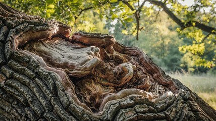 Obraz premium Close up of weathered tree trunk with textured bark