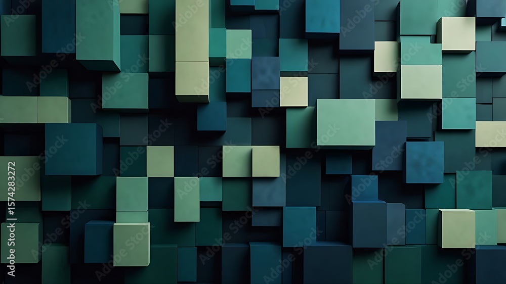 Aufkleber emerald depth unfolds in a stunning abstract geometric array, showcasing teal and green cubes in a v