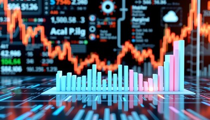 an interface with digital readouts of financial data superimposed over a holographic display