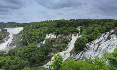 The Colossal Shimsha or Shivanasamudra waterfalls, milky water, nature, landscape, picturesque,...