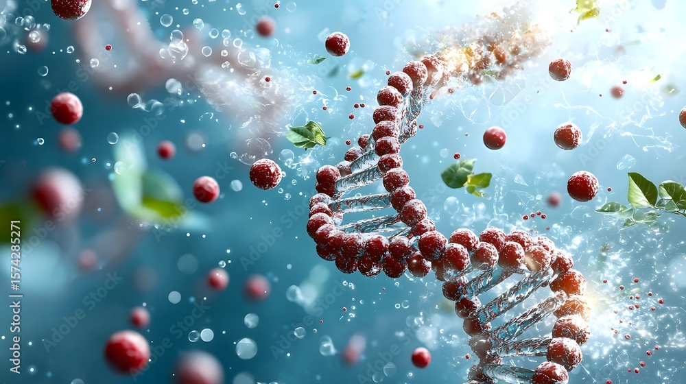 Poster a futuristic digital visualization of a dna molecule displayed on a transparent screen enhanced by q