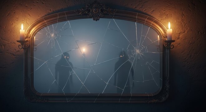 Haunted Mirror with Cracks and Fog Reflection - Powered by Adobe