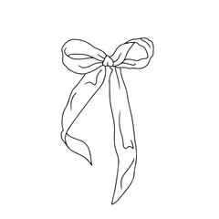 Hand drawn black line art fancy bow knot isolated on white background. Pretty vintage minimalist coquette vector illustration