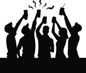 People celebrating with drinks celebration silhouette
