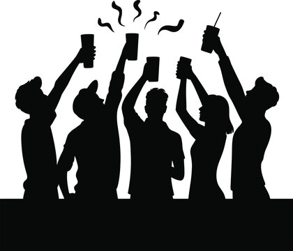 People celebrating with drinks celebration silhouette