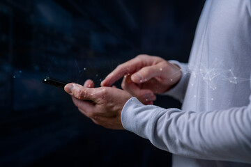 future network concept Hand touching the Metaverse Universe, A Conceptual Shift in Digital Transformation for Next-Generation Technology.