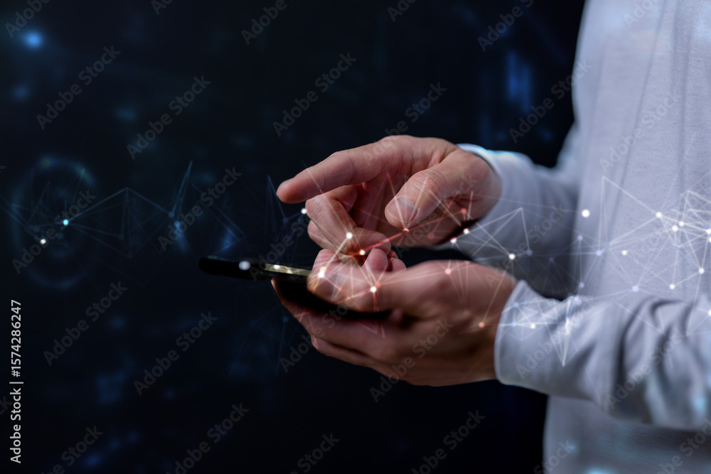 Aufkleber future network concept hand touching the metaverse universe, a conceptual shift in digital transform